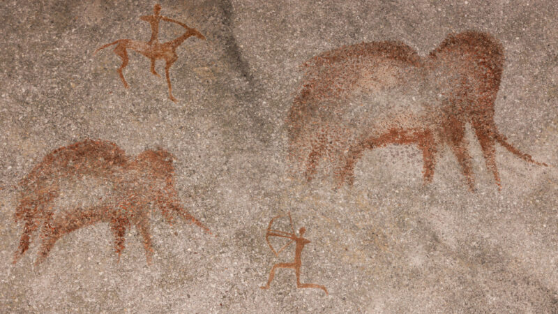 Rock,Paintings,Of,Ancient,People.,On,The,Rock,Wall,Of